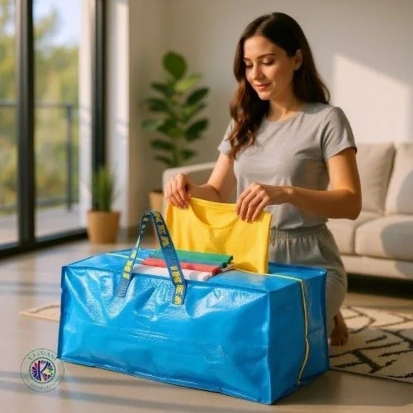 IKEA FRAKTA Blue Storage Bag – 20 Gallon, Reusable with Zipper & Dual Handles - Picture 3 of 10